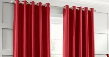 Red Plain Silk Curtains