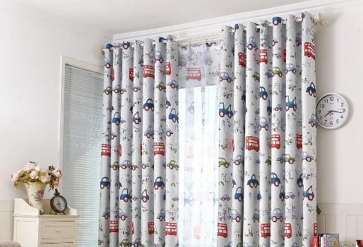 White Toys Printed Kids Curtains