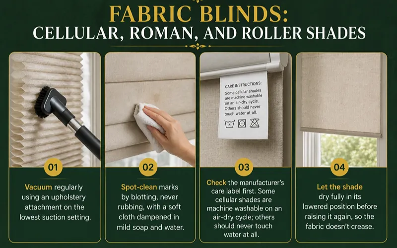 Fabric Blinds Cellular, Roman, and Roller Shades